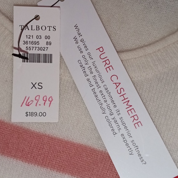 🆕Talbots Cashmere Crewneck Pullover Striped Sweater in Cream, Pink, Red Size XS - Picture 5 of 8